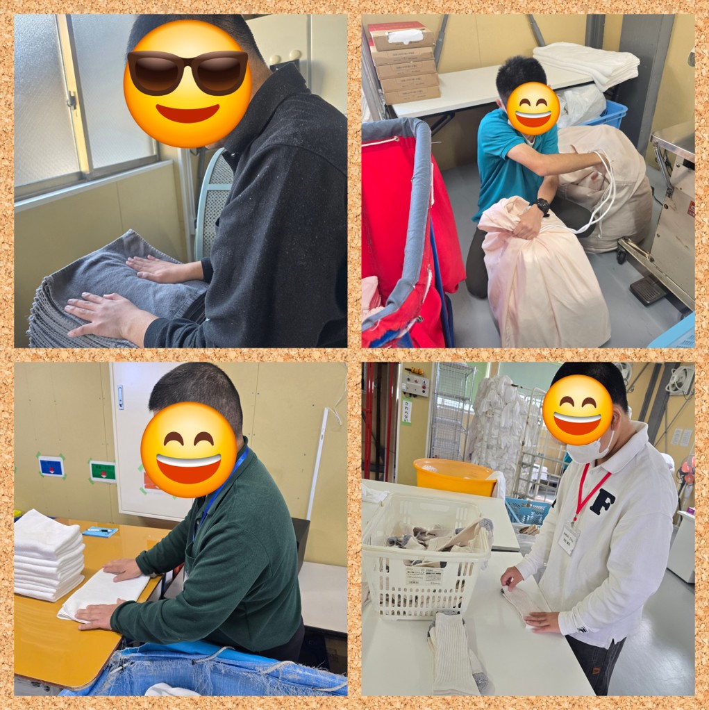 タオル折り畳み作業